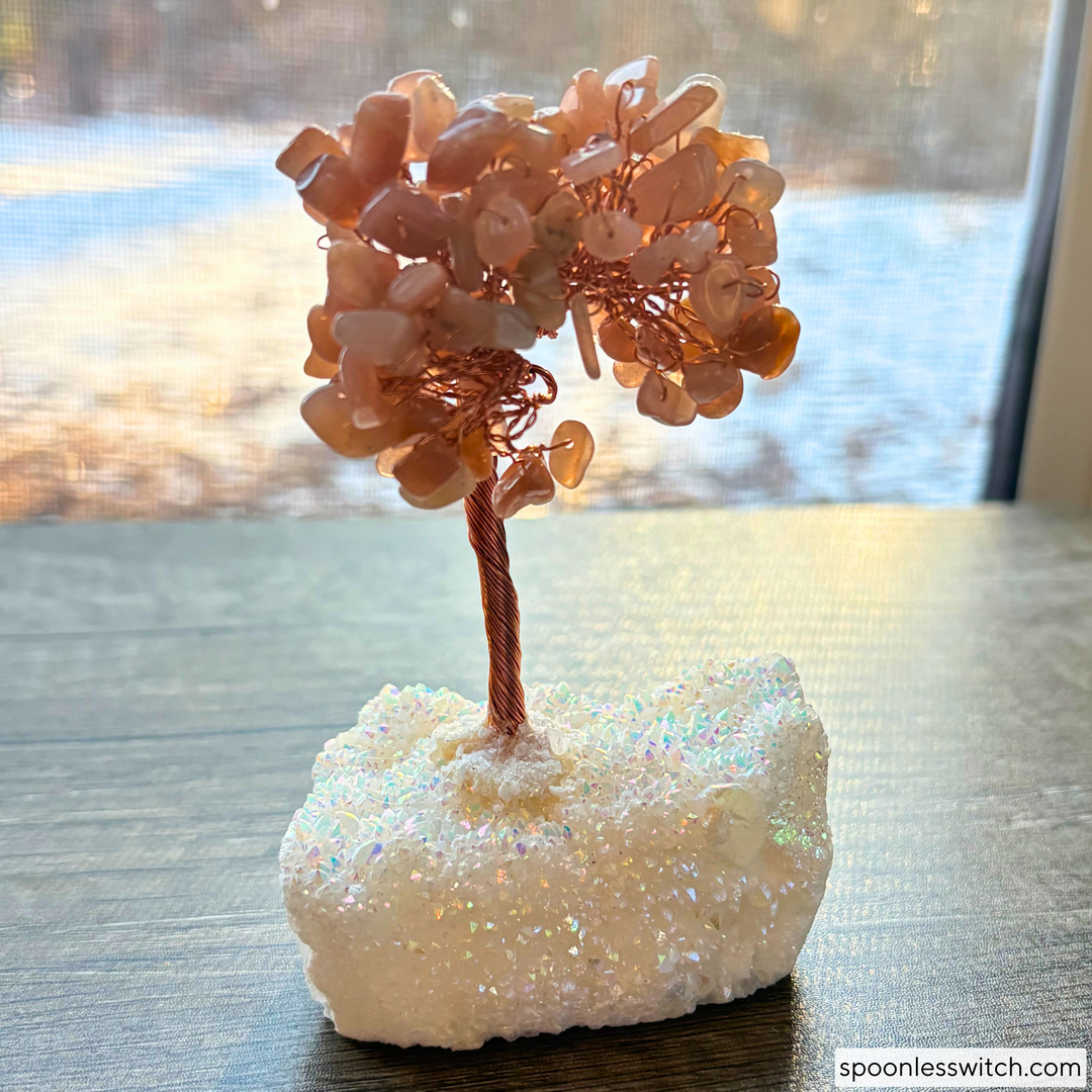 Bonsai Trees with Angel Aura Quartz Bases