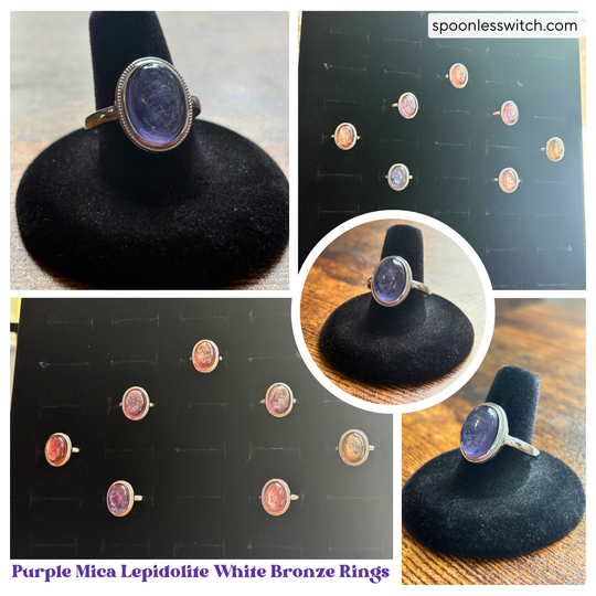 Purple Mica Lepidolite White Bronze Rings