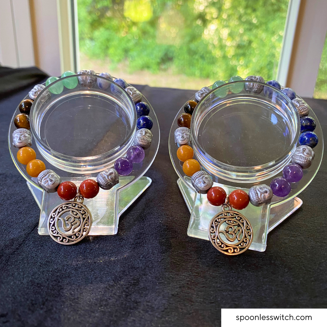 Chakra Gemstone Bracelets with Hematite Buddha Heads