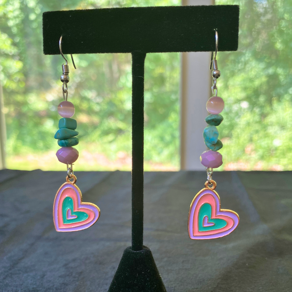 Funky Turquoise Chip Heart Earrings