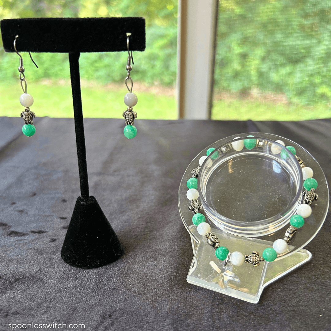 Pearl & Mint Dyed Quartz Turtle Jewelry Set