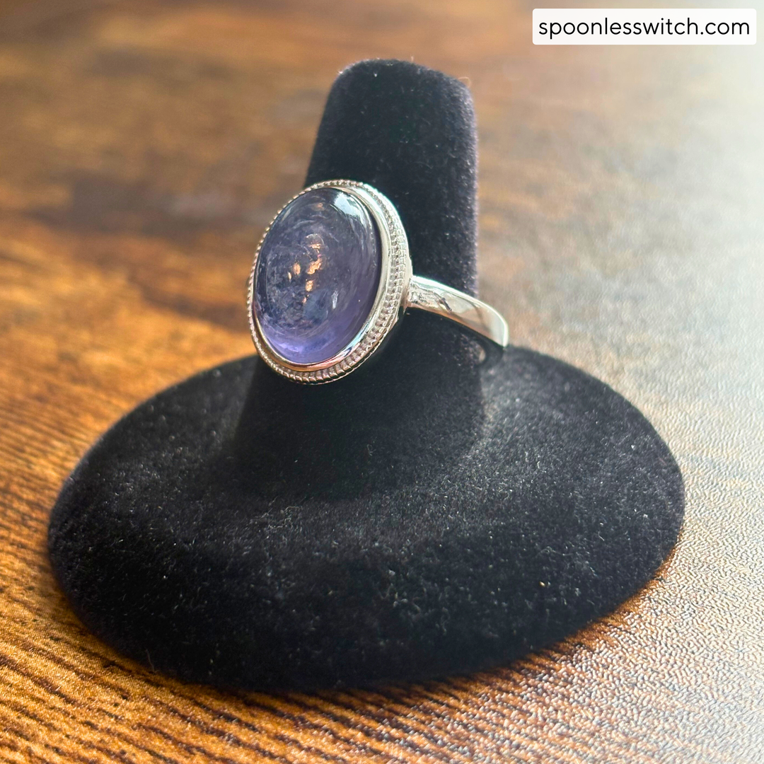 Purple Mica Lepidolite White Bronze Rings