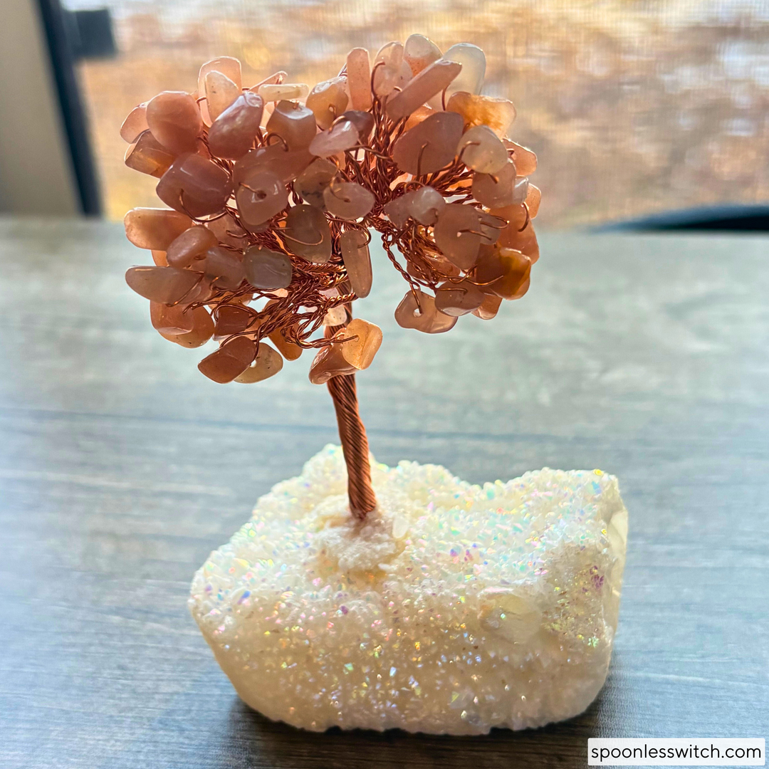 Bonsai Trees with Angel Aura Quartz Bases