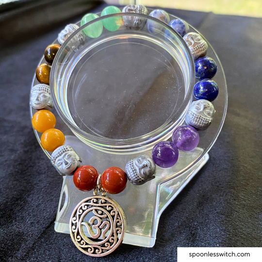 Chakra Gemstone Bracelets with Hematite Buddha Heads