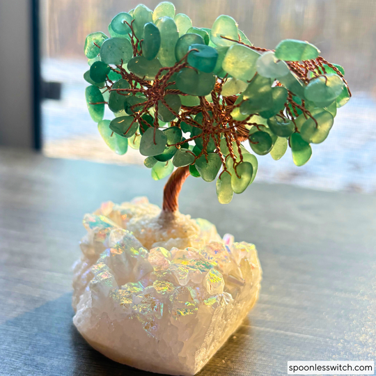 Bonsai Trees with Angel Aura Quartz Bases