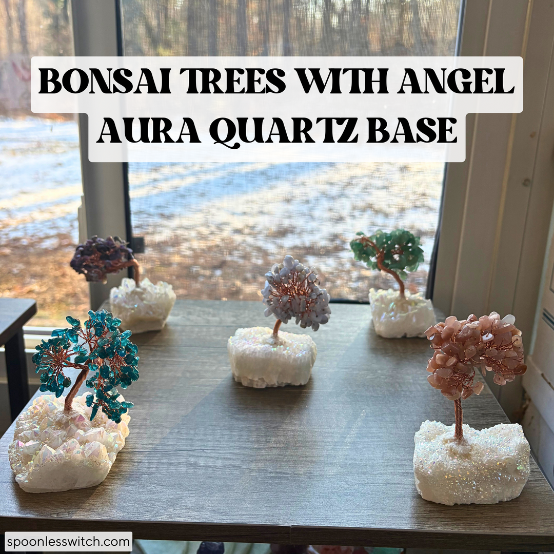 Bonsai Trees with Angel Aura Quartz Bases