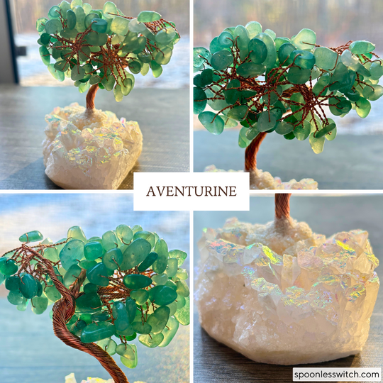 Bonsai Trees with Angel Aura Quartz Bases