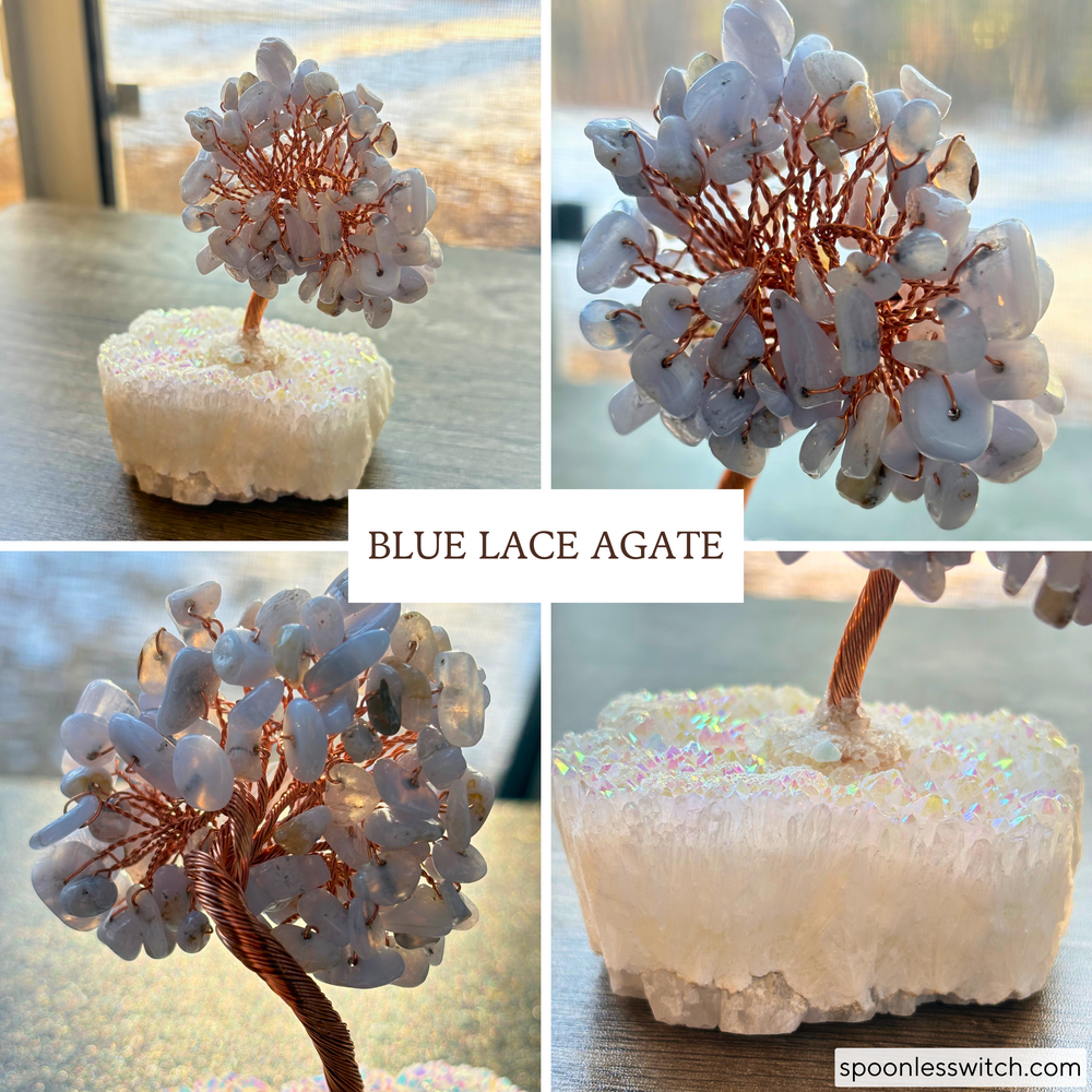 Bonsai Trees with Angel Aura Quartz Bases