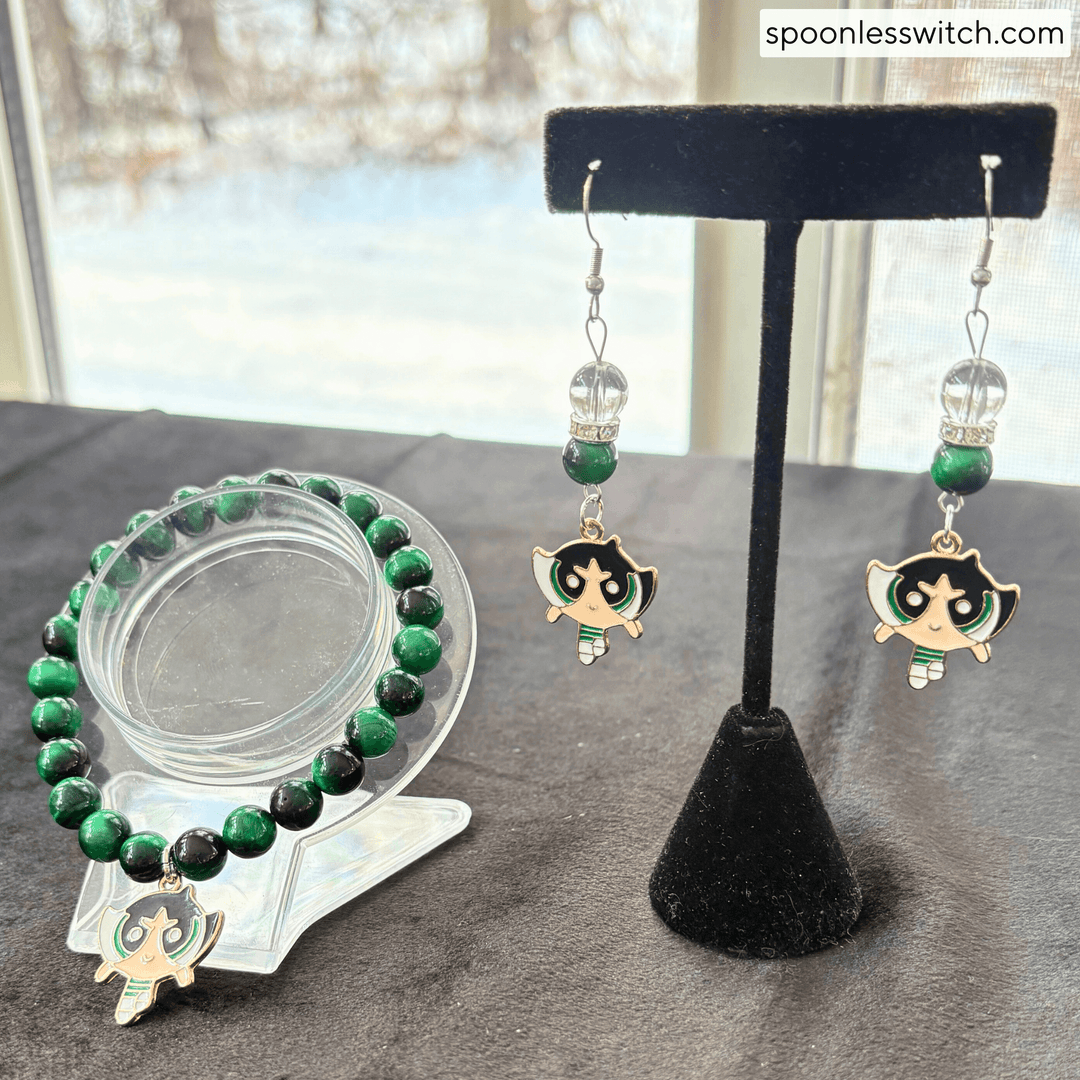 The Powerpuff Girls Jewelry Sets, Buttercup, Green Tiger’s Eye