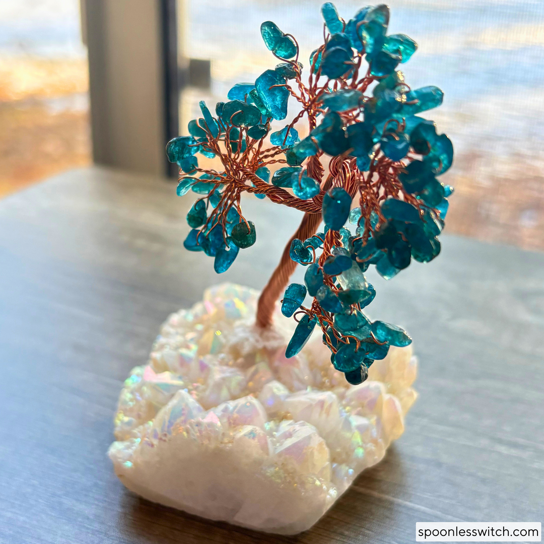 Bonsai Trees with Angel Aura Quartz Bases