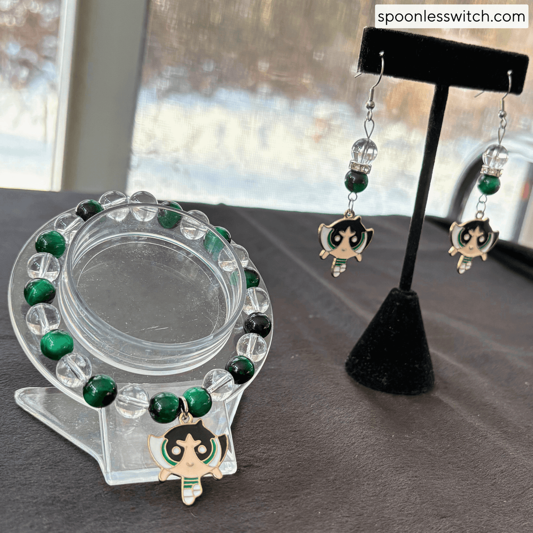 The Powerpuff Girls Jewelry Sets, Buttercup, Green Tiger’s Eye