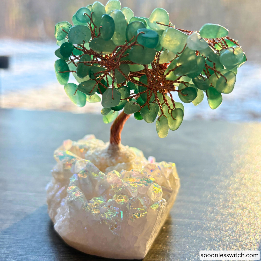 Bonsai Trees with Angel Aura Quartz Bases