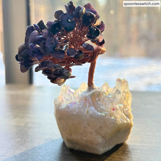 Bonsai Trees with Angel Aura Quartz Bases