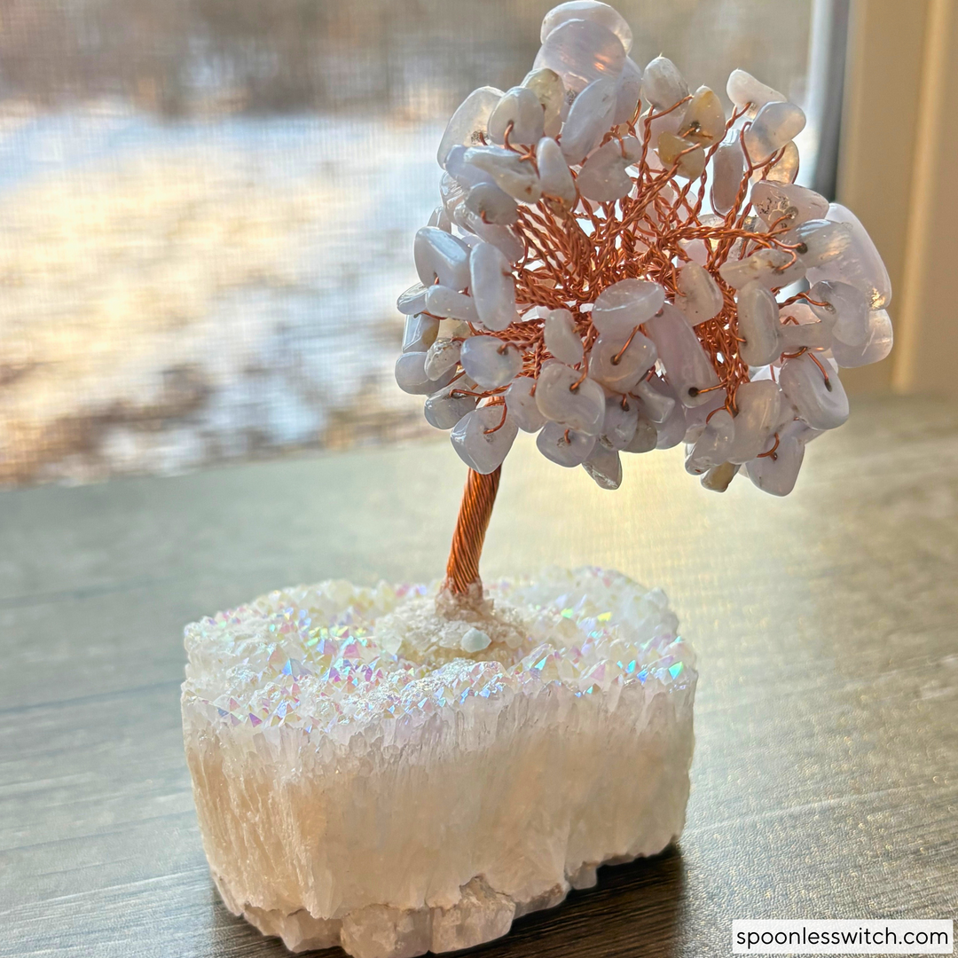 Bonsai Trees with Angel Aura Quartz Bases