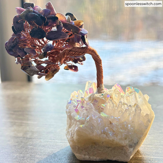 Bonsai Trees with Angel Aura Quartz Bases