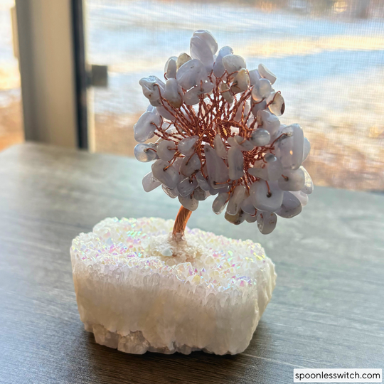 Bonsai Trees with Angel Aura Quartz Bases