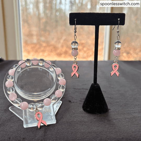 Rose Quartz & Clear Quartz Breast Cancer Awareness Gemstone Jewelry Set