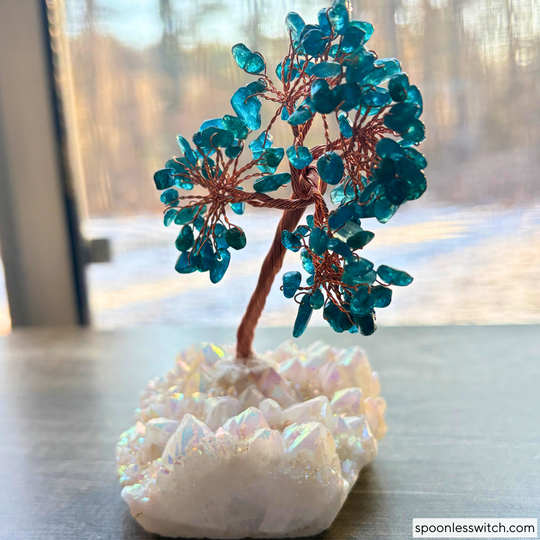 Bonsai Trees with Angel Aura Quartz Bases