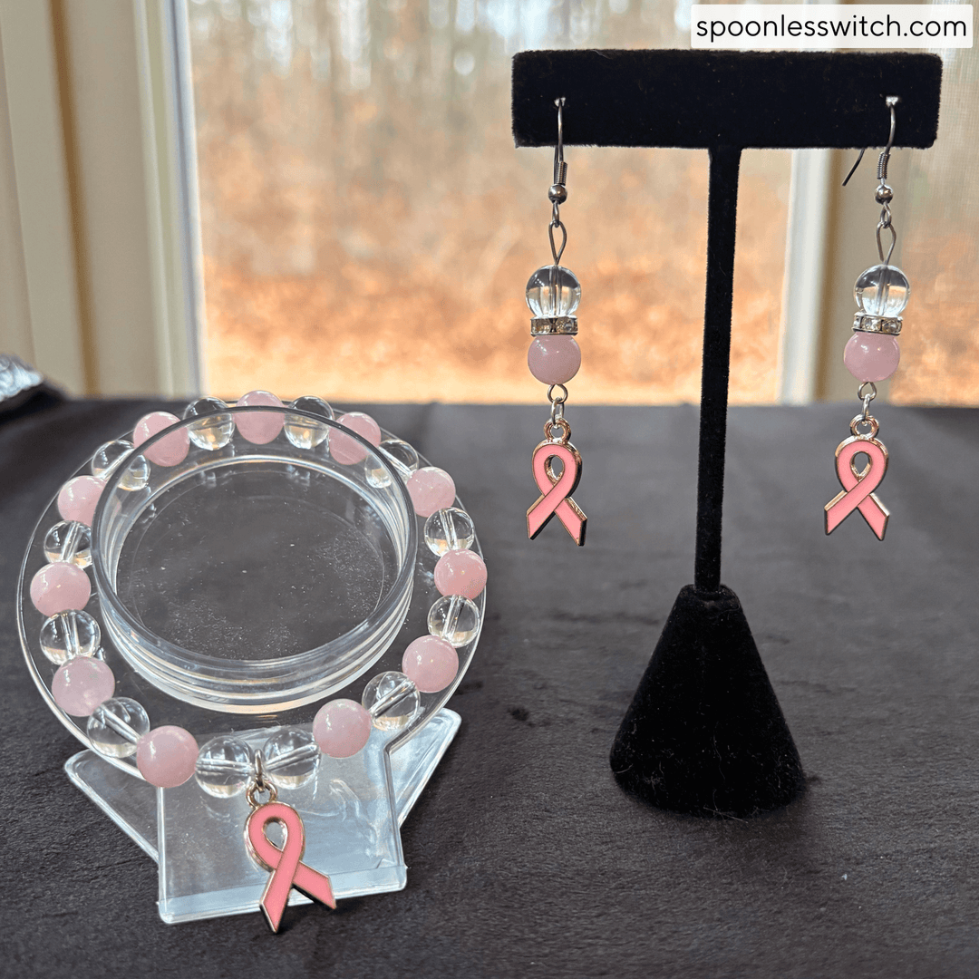 Rose Quartz & Clear Quartz Breast Cancer Awareness Gemstone Jewelry Set