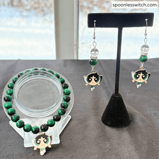 The Powerpuff Girls Jewelry Sets, Buttercup, Green Tiger’s Eye