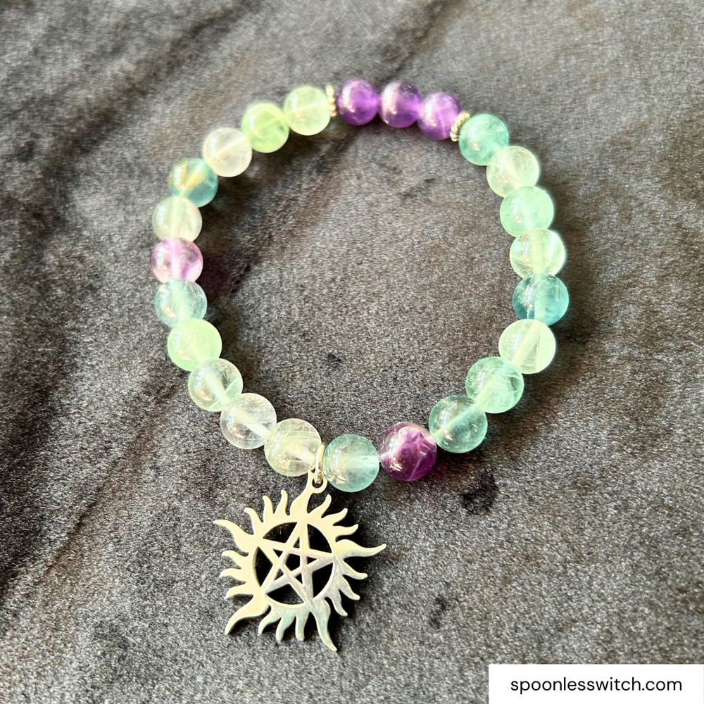 Amethyst & Rainbow Fluorite Pentacle Bracelet