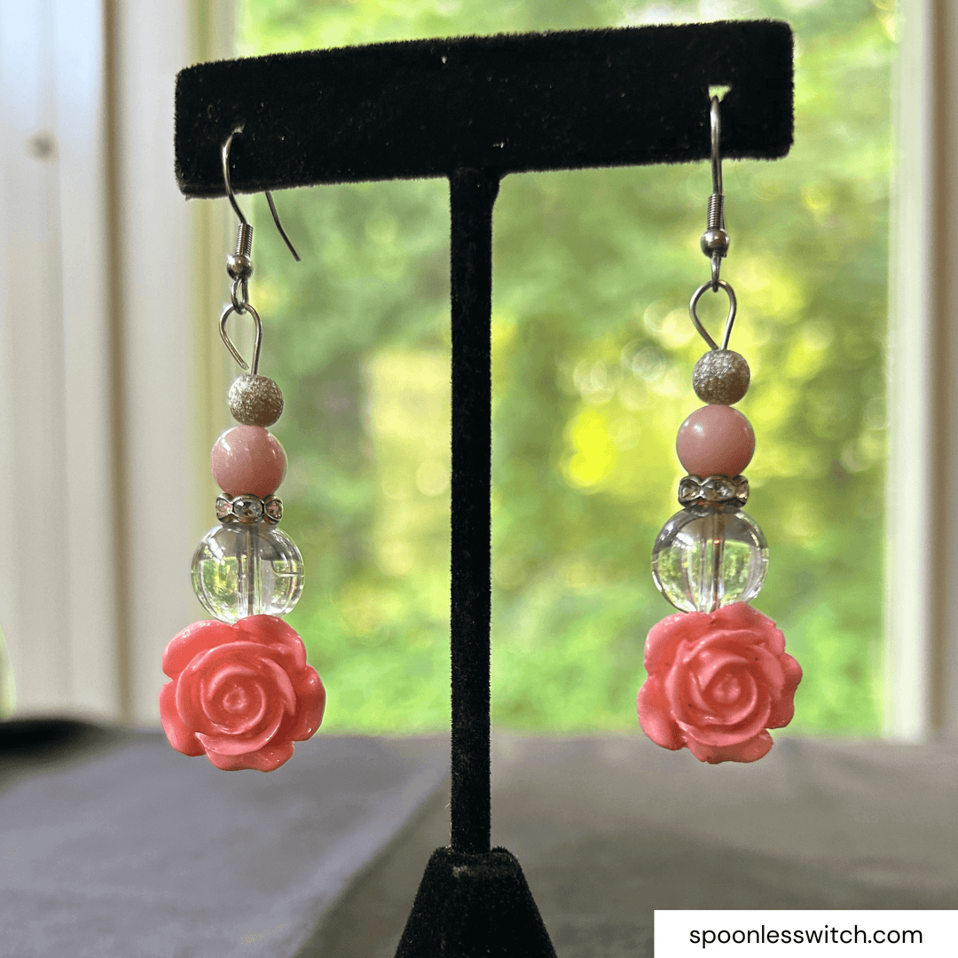 Pink Opal Rose Earrings