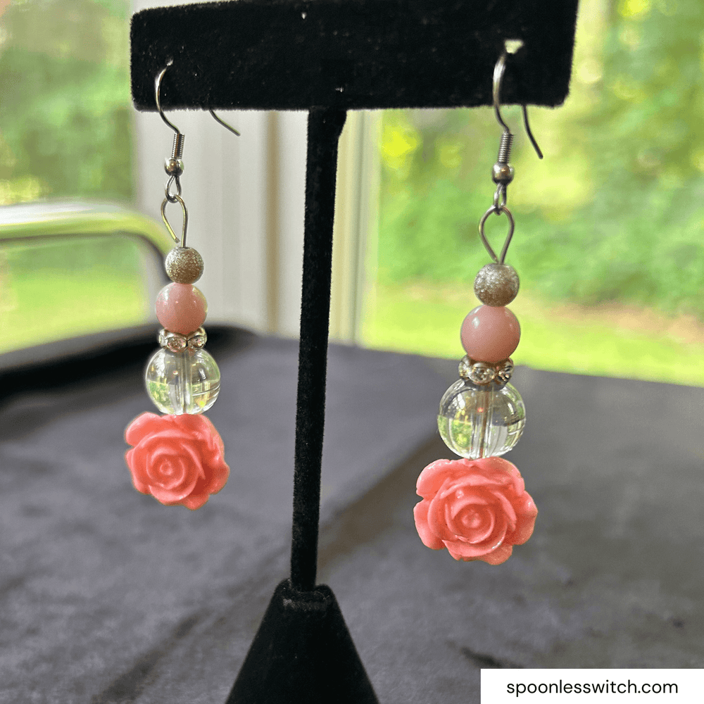 Pink Opal Rose Earrings