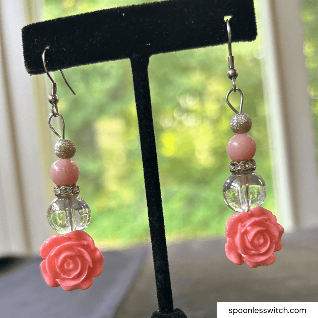 Pink Opal Rose Earrings