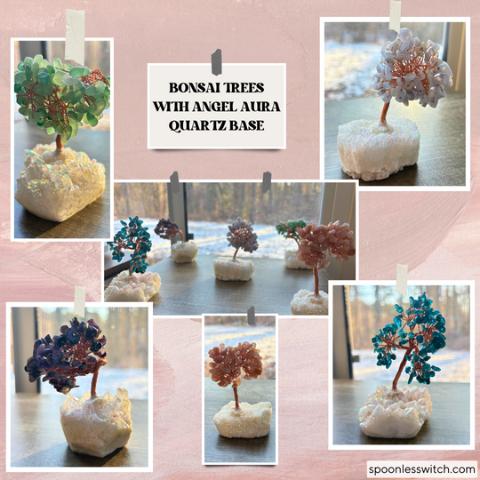 Bonsai Trees with Angel Aura Quartz Bases